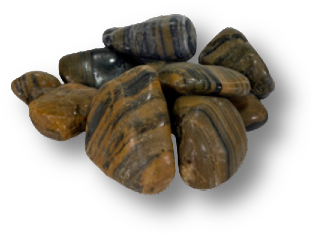 A handful of black and brown striped stones